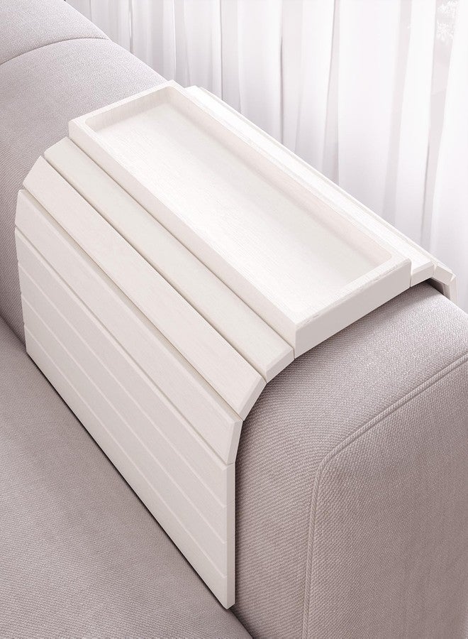 Danfoxer Sofa Arm Tray,Bamboo Folding Couch Arm Tray,Sofa Armrest Trays with Anti-Slip Pad for Drinks,Snacks,Phone,Remote Control（White） - Image 1